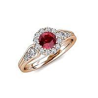 Ruby & Natural Diamond (SI2-I1, G-H) Cupcake Halo Engagement Ring 1.43 ctw 14K Rose Gold