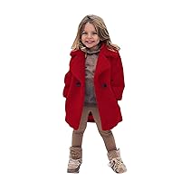 Kids Girls Winter Fashion Cool Jacket Khaki Fleece Buttons Warm Coat with Pockets 1-6 Years