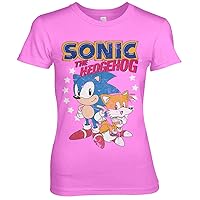 Sonic The Hedgehog Officially Licensed Sonic & Tails Women T-Shirt (Pink), Small