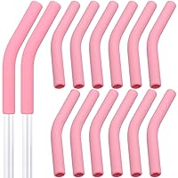 12Pcs Silicone Straw Tips Food Grade Pink Straw Covers Replacements for 5/16