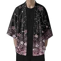 Men's Loose Baggy Kimono Jackets Cardigan: Lightweight Casual Japanese Seven Sleeves Open Front Coat Outwear Robe