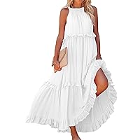 Elegant Spring Plus Size Dress Women Going Out Sleeveless Crewneck Cosy Tunic Dress Teen Girls Polyester White L