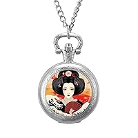 Geisha Wave Vintage Pocket Watch Small Quartz Watches with Chain Custom Birthday Gift for Women Men