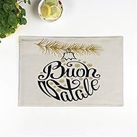 Set of 6 Placemats Christmas Ball BUON Natale Italian Lettering Spruce Tree Branches Non-Slip Doily Place Mat for Dining Kitchen Table