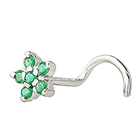 Jewelry Avalanche 22G Solid 14K Gold 6-Stone 0.05ctw Emerald Flower Nose Stud - Nose Bone/L-Shape/Nose Screw Stud Nose Ring - May Birthstone Nose Stud