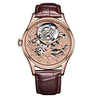 Aesop Skeleton Real Tourbillon Mechanical Hand-Wind Vintage Wristwatch Men Sapphire Crystal Luminous Dog Butterfly Magpie Dial Clock Leather Auspicious Good Luck Happiness Watch