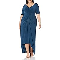 Adrianna Papell Women's Puff 3/4 Sleeve HI-Low Gown, Midnight Teal, 2