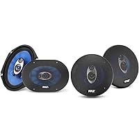 Pyle 6” x 8” 360 Watt & 5.25” 200 Watt 3-Way Car Sound Speaker Bundle - Blue Poly Injection Cone w/ 1” ASV Voice Coil & Non-fatiguing Butyl Rubber Surround