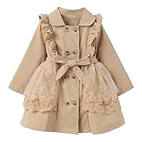 Toddler Little Girls Spring Fall Jacket Windbreaker Tops Lapel Collar Ruffled Lace Trench Coat