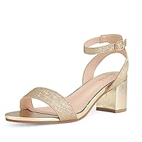 DREAM PAIRS Womens Open Toe Ankle Strap Low Block Chunky Heels Sandal Party Dress Pumps Shoes, Gold/Glitter - 9 (Carnival)