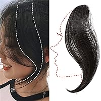 Forehead Bangs Clip in Human Hair Extensions Human Hair Bangs Long Side Bangs Hair Piece Natural Wave Fringe,Face Trimming on Both Sides Fake Bangs 2PCS 14