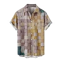 Novelty 3D Printed Casual T Shirts for Men Retro Short Sleeve Plaid Graphic Tee Tops Stylish Button Down Beach Shirts M-4XL
