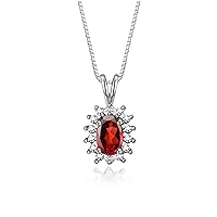 Rylos Sterling Silver Halo Pendant Necklace: Gemstone & Diamond Accent, 18 Chain - 6X4MM Birthstone Women's Jewelry - Timeless Elegance