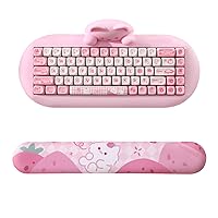YUNZII C68 65% Wireless Mechanical Gaming Keyboard (Milk Switch,Pink), Keyboard Wrist Rest(Pink)