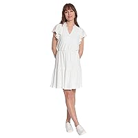 London Times Women's Flutter Sleeve Notch Collar Tiered Fit and Flare