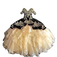 Gold Embroideried Prom Dress Ball Gown Satin Floor Length Corset