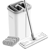 Mop and Bucket with Wringer Set, Hands Free Flat Floor Mop and Bucket, 3 Washable Microfiber Pads Included, Wet and Dry Use, Home Floor Cleaning System for All Floor Types and Windows
