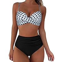 Bikini Sets for Women Summer Vacation Beach Fashion Print Wrap Front Swimsuit High Waist Tommy Control Bathing Suit