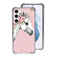 Cell Phone Case for Galaxy s21 s22 s23 Standard Plus + Ultra Cute Horse Collie Animal Protective Clear Rubber Bumper Horse with Pink Floral Watercolor Design Slim Cover