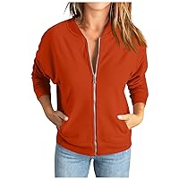 Women's Zip Up Solid Color Sweatshirt Long Sleeve Casual Jacket Casual Loose Outwear with Pockets Zip Up Jacket