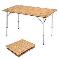 KingCamp Bamboo Folding Camping Table with Adjustable Height Aluminum Legs Heavy Duty 176 lbs Portable for Travel, Picnic, Beach, 6 People, 47.2'' 27.6'' 27.6