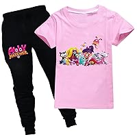 Unisex Boys Girls Abby Hatcher Cartoon Tee Shirt and Long Pants Set 2-Piece Short Sleeve Outfit in 7 Colors