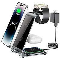 Wireless Charging Station, RR SPORTS Fast 3 in 1 Wireless Charger, Aluminum Alloy Charger Stand for iPhone 15/14/13/12/11 Pro Max/X/Xs Max,iWatch Ultra/9/8/7/6/SE/5/4/3/2,AirPods Pro 2/Pro/3/2(Grey)