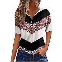 Womens T Shirts Fashion Printed Short Sleeve Blouses V-Neck Pullover Top Plus Size Boho Casual Loose Comfy Tunic Shirts