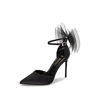 DREAM PAIRS Women's High Heels Strappy Closed Toe Stiletto Pointed Toe Mesh Bows Ankle Strap D'Orsay Sexy Dress Wedding Party Pumps Shoes