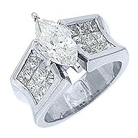 18k White Gold 3.93 Carats Marquise & Invisible Princess Diamond Engagement Ring