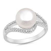 Clear CZ Simulated Pearl Swirl Ring New .925 Sterling Silver Band Sizes 5-10