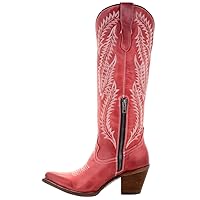 Corral Boots Womens E1318 Rioja Red Embroidered Snip Toe Casual Boots Knee High Mid Heel 2-3