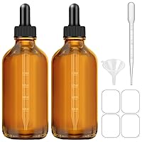2 Pack 4 oz Amber Dropper Bottles, Tincture Bottles with Dropper, Glass Serum Bottle with Dropper for Essential Oils with Funnel, Labels & Pipette(Unbreakable Plastic Eye Dropper)
