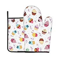 Delicious Cupcakes Oven Mitts and Pot Holders2 Pcs Set Heat Resistant Microwave Gloves Baking Cooking
