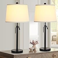 Bedside Table Lamps Set of 2: Tall Black Table Lamps for Living Room End Table | Height Adjustable 3-Way Dimmable Nightstand Lamp with Pull Chain Switch Modern Lamps for Bedroom Office(Bulbs Included)