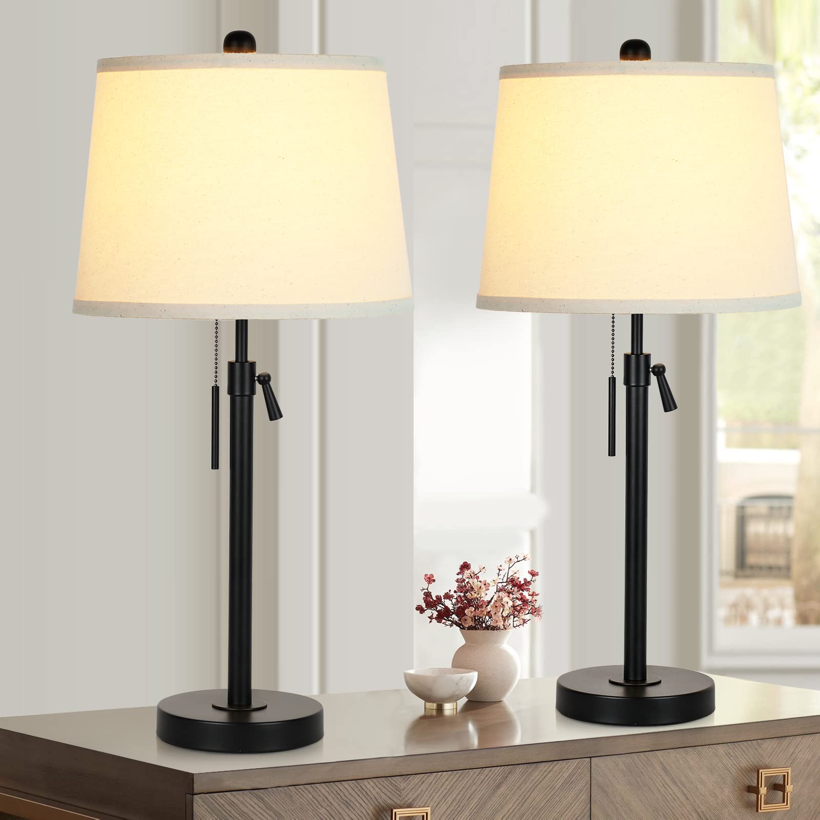 Black Bedside Table Lamps Set of 2 - 22