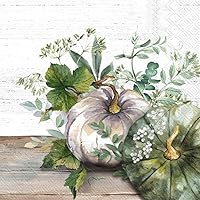Paper Napkins GREEN AND WHITE PUMPKIN cream 20-Count 3-Ply Lunch Napkins 6.5 x 6.5 inches