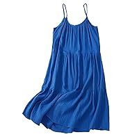 Women's Summer Casual Sleeveless Swing Midi Sun Party Vacation Dress Beautiful Dress Suitable for Everywhere Blue