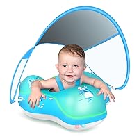 Baby Swimming Float Inflatable Baby Pool Float Ring Newest with Sun Protection Canopy,add Tail no flip Over for Age of 3-36 Months
