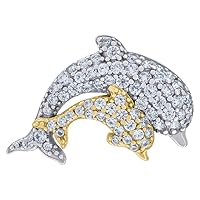 925 Sterling Silver Mens Women Yellow Tone CZ Jumping Dolphins Charm Pendant Necklace Measures 15.2x21.4mm Jewelry for Men