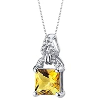 PEORA Portico Pendant Necklace for Women 925 Sterling Silver, Various Gemstone Birthstone, Princess Cut 7mm, with 18 inch Chain