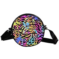 Multicolored Graffiti Circle Shoulder Bags Cell Phone Pouch Crossbody Purse Round Wallet Clutch Bag For Women With Adjustable Strap