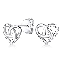 FaithHeart Irish Jewelry Celtic Knot Stud Earrings for Women Teen Girls Sterling Silver Charms Heart/Triangle/Star Accessories