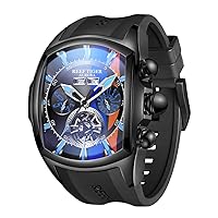 REEF TIGER Men's Tank-Track Sport Watches Automatic Blue Dial Tourbillon Rubber Strap Watch RGA3069-Track