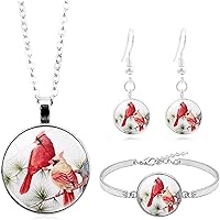 Red Bird Alloy Glass Stone Pendant Necklace Bracelet Earring set Sweater Chain Accessories Gift