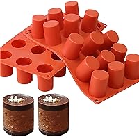 TOPYS 2Pcs 15 Cavities Cylindrical Fondant Silicone Mold DIY Cylinder Pastry Cupcake Jelly Mousse Pan Pudding Muffin Chocolate Making Supplies Cookie Shot Moluds For Baking