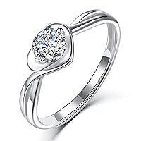 0.5 Carat Diamond Heart Ring for Her Solid Gold Engagement Wedding Ring for Women Bridal Set, 10/14/18K Name Engrave