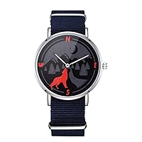 Call of The North Design Nylon Watch for Men and Women, Wolf Compass Art Theme Unisex Wristwatch, Wildlife Animals Lover Gift Idea