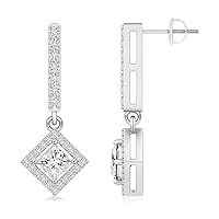 Earrings, 2.00ct Princess Cut, Floating Halo Drop Stud Earrings, Colorless Moissanite Diamond, 925 Sterling Silver Earring, Screw Back Earrings, Great for Gift Or As You Want