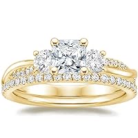 Petite Twisted Vine Moissanite Diamond Ring Set, 1.0 CT Square Radiant Moissanite Engagement Ring Set, Wedding Ring Set, Bridal Ring, Promise/Anniversary Ring Set, Beautiful Rings